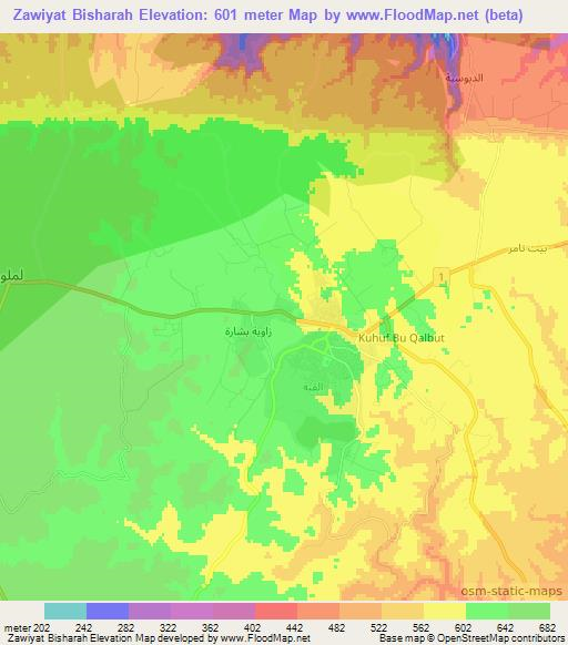 Zawiyat Bisharah,Libya Elevation Map
