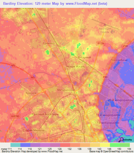 Bardiny,Belarus Elevation Map