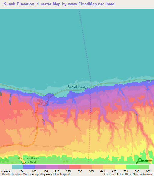 Susah,Libya Elevation Map