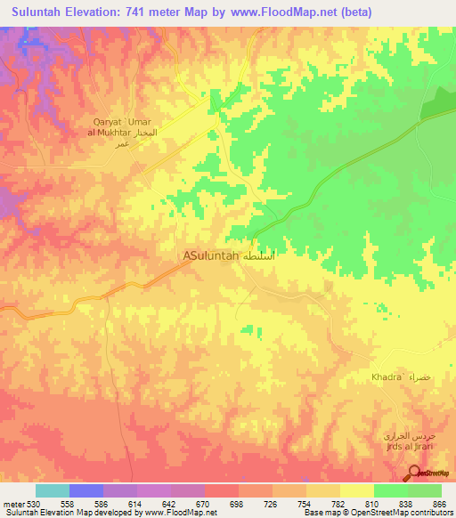 Suluntah,Libya Elevation Map