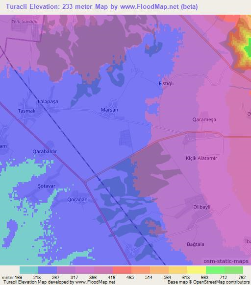 Turacli,Azerbaijan Elevation Map