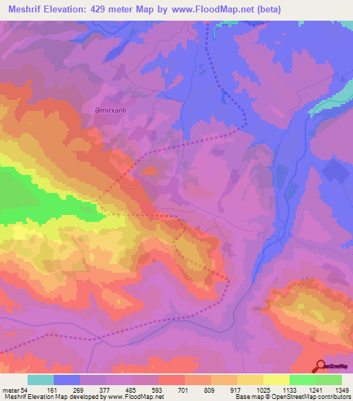 Meshrif,Azerbaijan Elevation Map