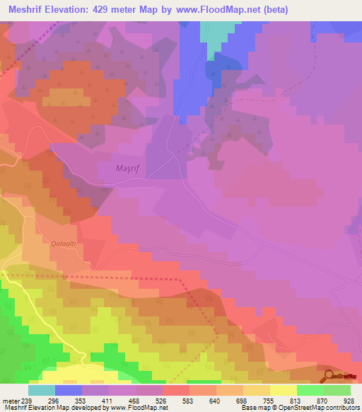 Meshrif,Azerbaijan Elevation Map