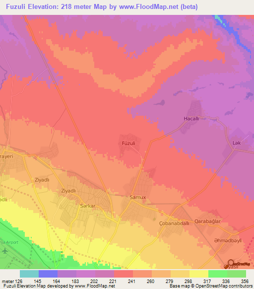 Fuzuli,Azerbaijan Elevation Map