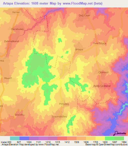 Artapa,Azerbaijan Elevation Map