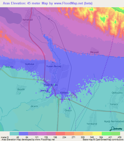Aras,Azerbaijan Elevation Map