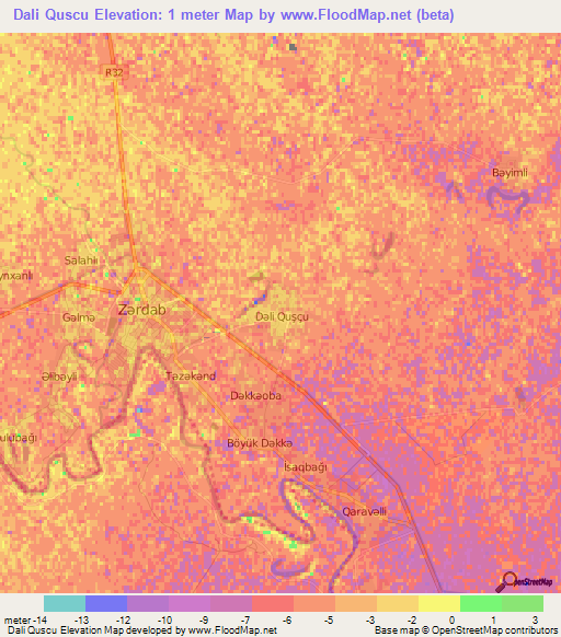 Dali Quscu,Azerbaijan Elevation Map