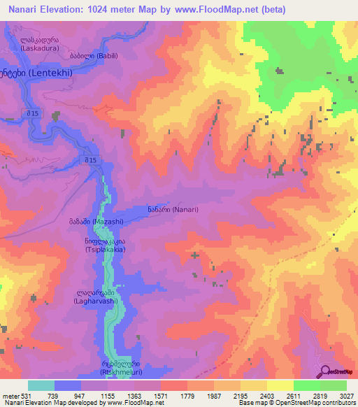 Nanari,Georgia Elevation Map