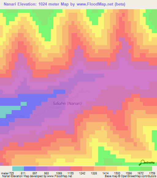 Nanari,Georgia Elevation Map