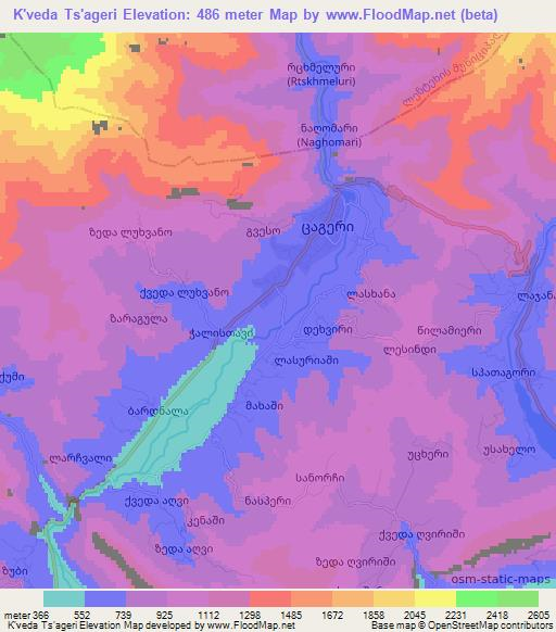 K'veda Ts'ageri,Georgia Elevation Map