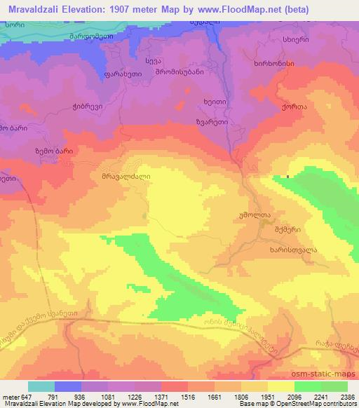 Mravaldzali,Georgia Elevation Map