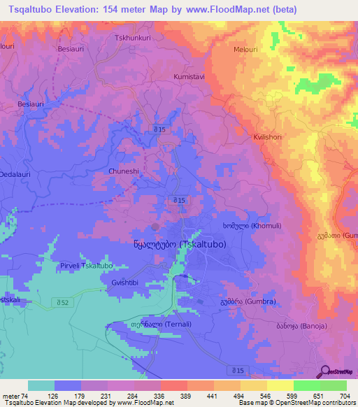 Tsqaltubo,Georgia Elevation Map
