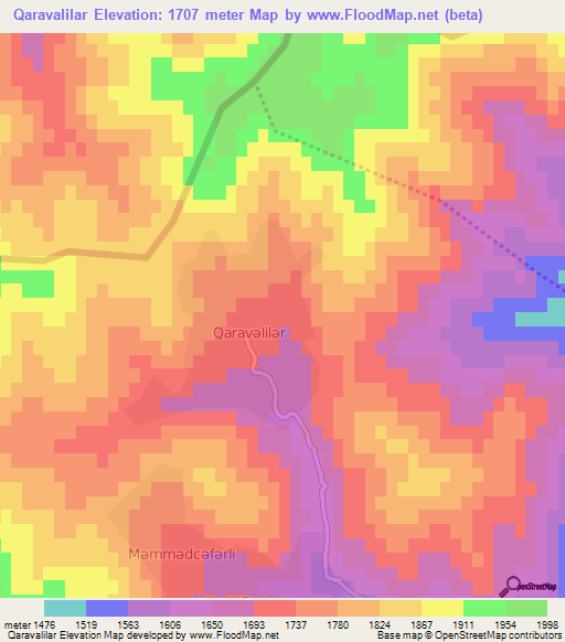 Qaravalilar,Azerbaijan Elevation Map