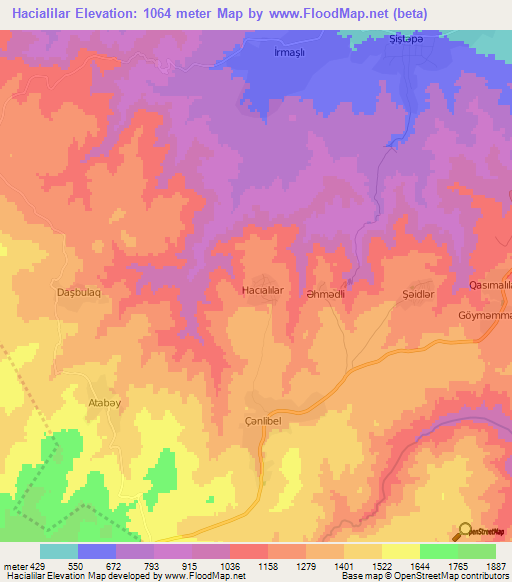 Hacialilar,Azerbaijan Elevation Map