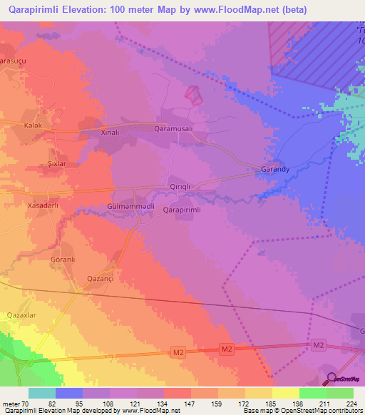 Qarapirimli,Azerbaijan Elevation Map
