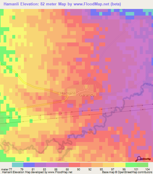 Hamanli,Azerbaijan Elevation Map