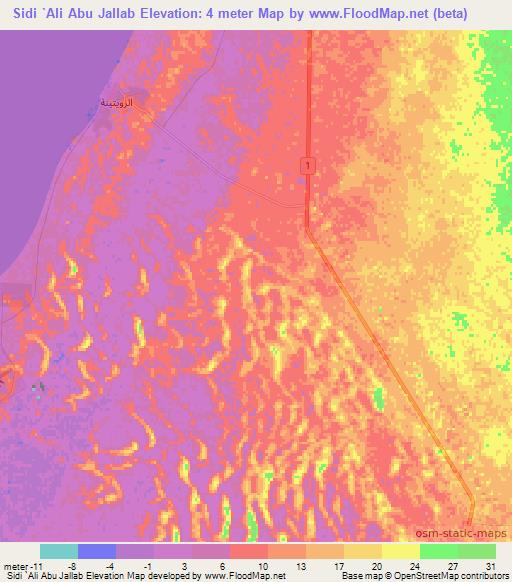 Sidi `Ali Abu Jallab,Libya Elevation Map