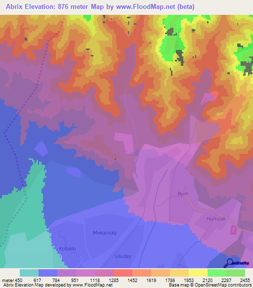 Abrix,Azerbaijan Elevation Map