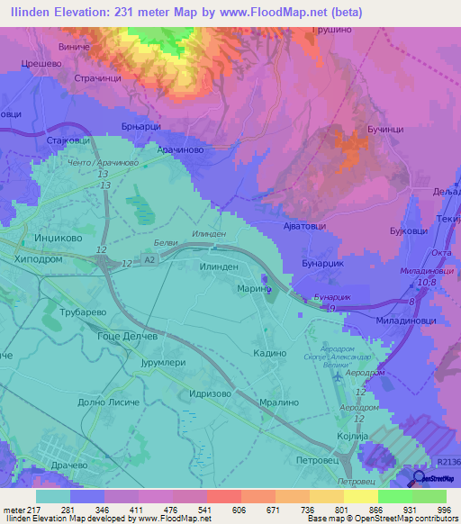 Ilinden,Macedonia Elevation Map