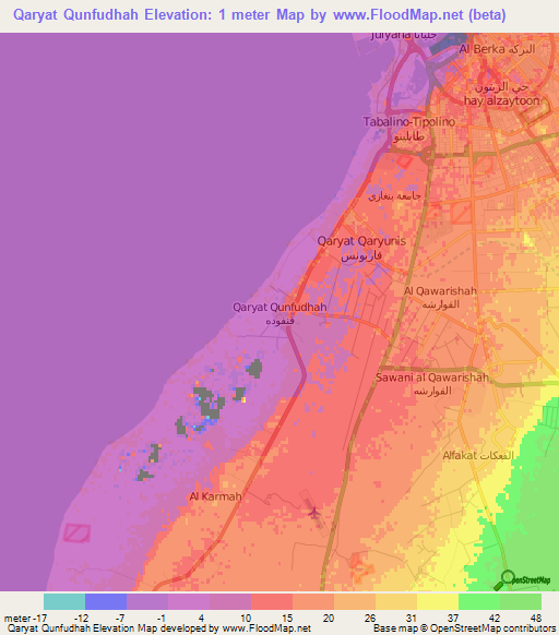 Qaryat Qunfudhah,Libya Elevation Map
