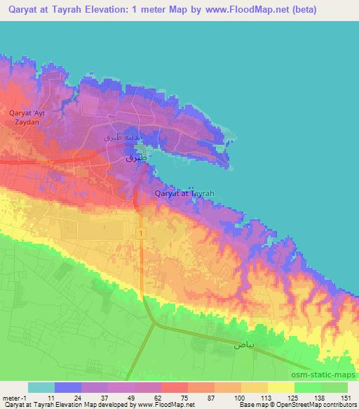 Qaryat at Tayrah,Libya Elevation Map