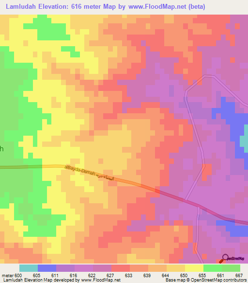 Lamludah,Libya Elevation Map