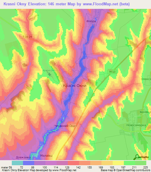 Krasni Okny,Ukraine Elevation Map