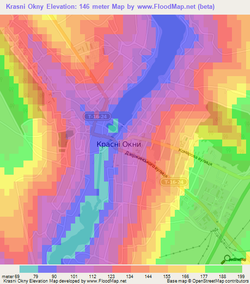 Krasni Okny,Ukraine Elevation Map