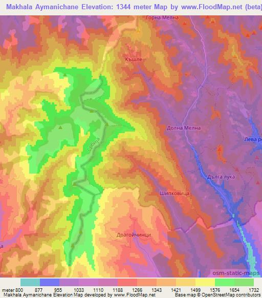 Makhala Aymanichane,Bulgaria Elevation Map