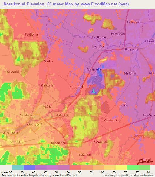 Noreikoniai,Lithuania Elevation Map