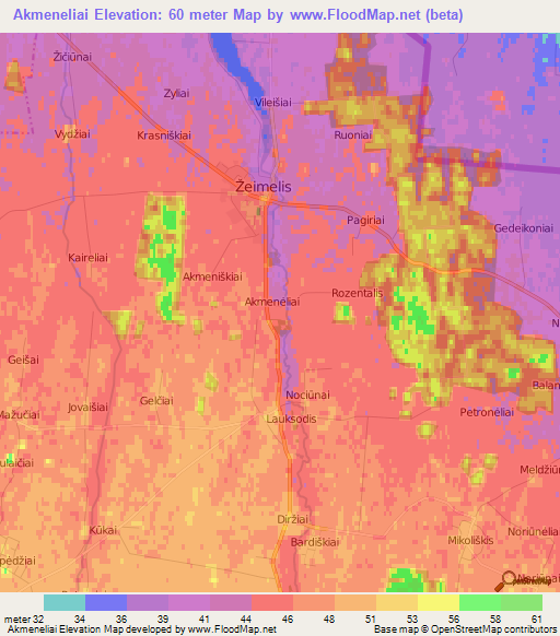 Akmeneliai,Lithuania Elevation Map