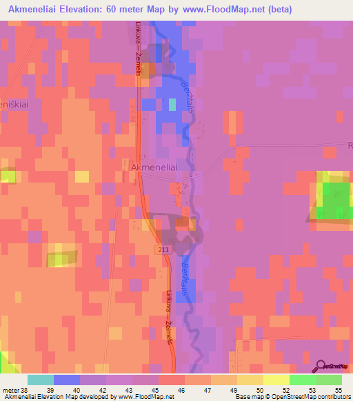 Akmeneliai,Lithuania Elevation Map