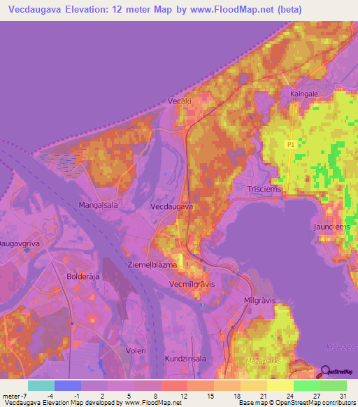Vecdaugava,Latvia Elevation Map