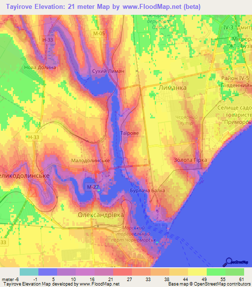 Tayirove,Ukraine Elevation Map