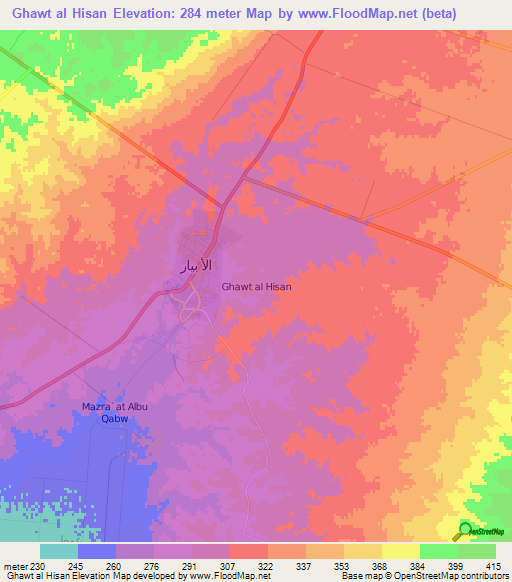 Ghawt al Hisan,Libya Elevation Map