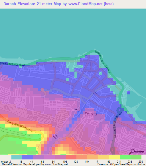 Darnah,Libya Elevation Map