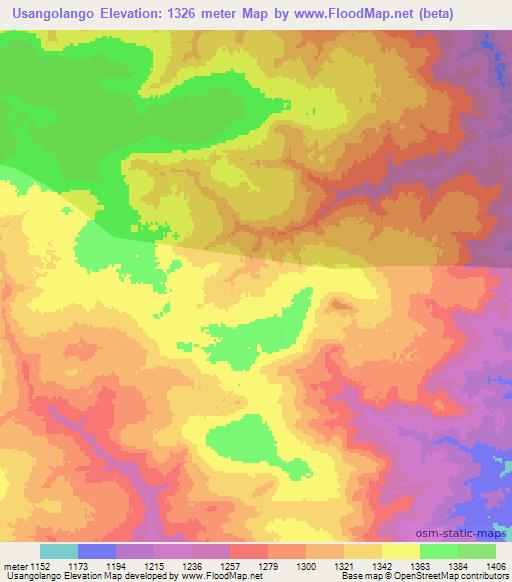 Usangolango,Angola Elevation Map