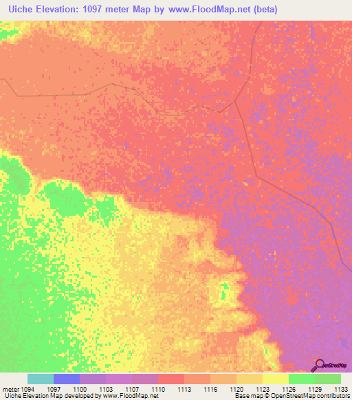 Uiche,Angola Elevation Map