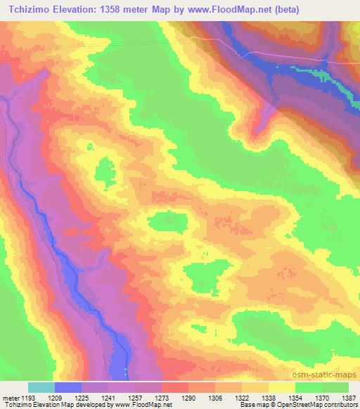 Tchizimo,Angola Elevation Map