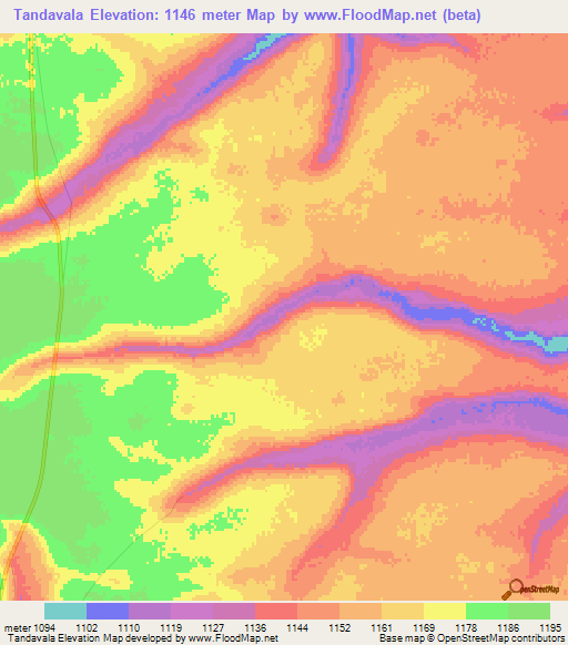 Tandavala,Angola Elevation Map