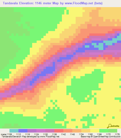 Tandavala,Angola Elevation Map