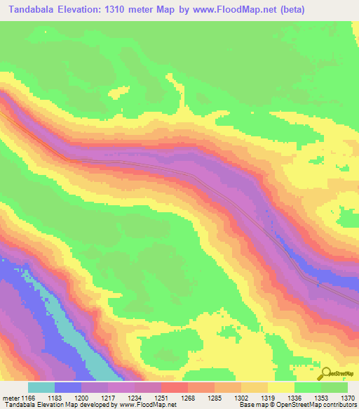 Tandabala,Angola Elevation Map