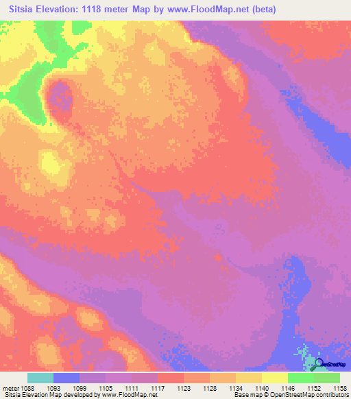 Sitsia,Angola Elevation Map