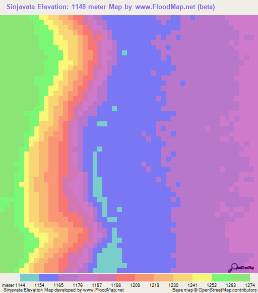 Sinjavata,Angola Elevation Map