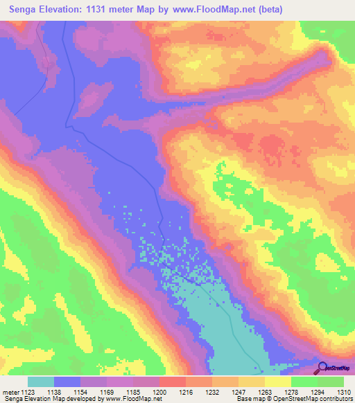 Senga,Angola Elevation Map