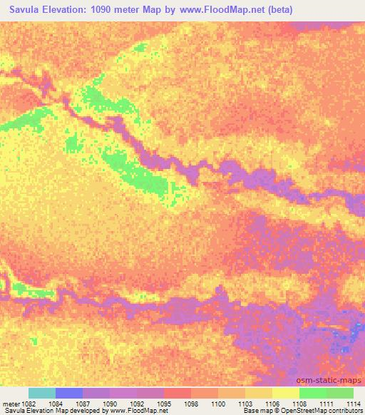 Savula,Angola Elevation Map