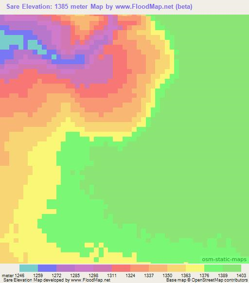 Sare,Angola Elevation Map