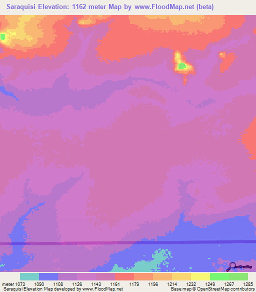 Saraquisi,Angola Elevation Map