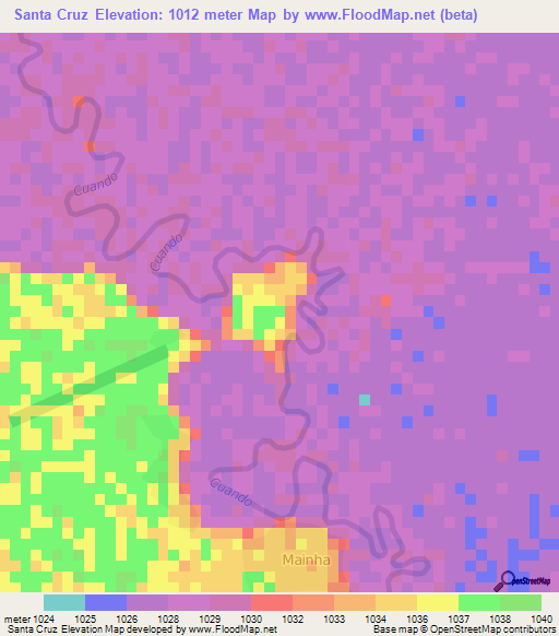 Santa Cruz,Angola Elevation Map