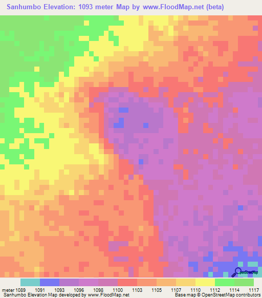Sanhumbo,Angola Elevation Map